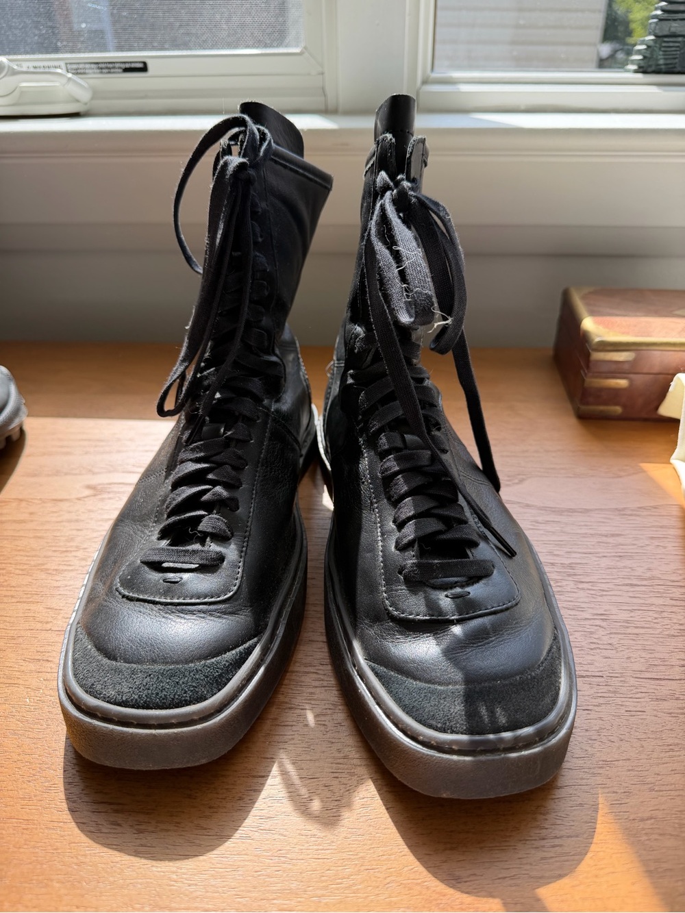 LEMAIRE HIGH TOP LEATHER SUEDE SNEAKER BACK ZIP